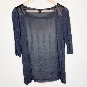 Lucky Brand Grey Lace Embroidered Top